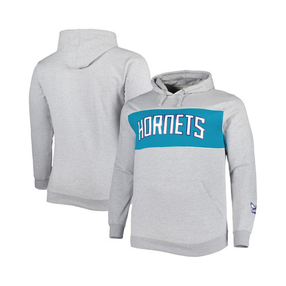 Men's Branded Heather Gray Charlotte Hornets Big and Tall Wordmark Pullover Hoodie