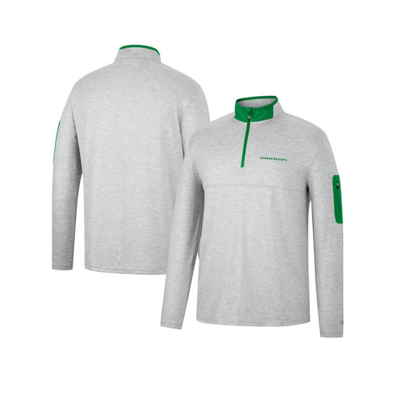 Men's Heathered Gray, Green Oregon Ducks Country Club Windshirt Quarter-Zip Jacket