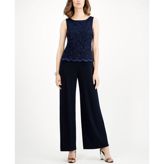 Embellished Lace-Overlay Jumpsuit