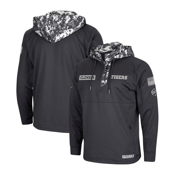 Men's Charcoal Clemson Tigers OHT Military-Inspired Appreciation Digital Camo Quarter-Zip Hoodie