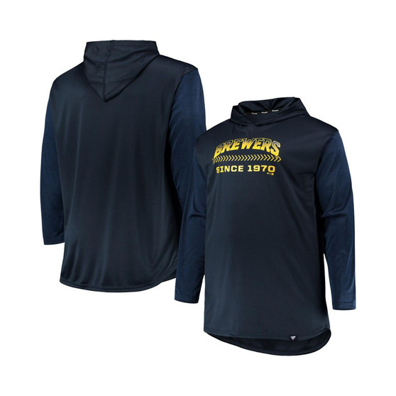 Men's Navy, Heathered Navy Milwaukee Brewers Big and Tall Wordmark Club Pullover Hoodie