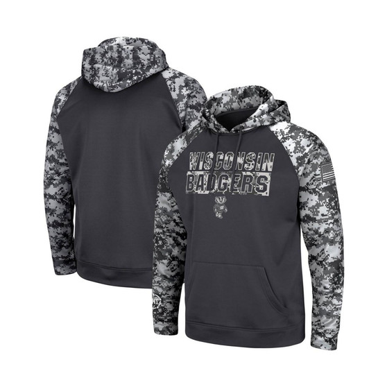 Men's Charcoal Wisconsin Badgers OHT Military-Inspired Appreciation Digital Camo Pullover Hoodie