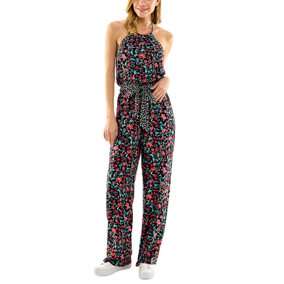 Juniors' Floral-Print Halterneck Jumpsuit