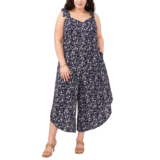 Plus Size Floral-Print Bow-Strap Angled-Hem Jumpsuit