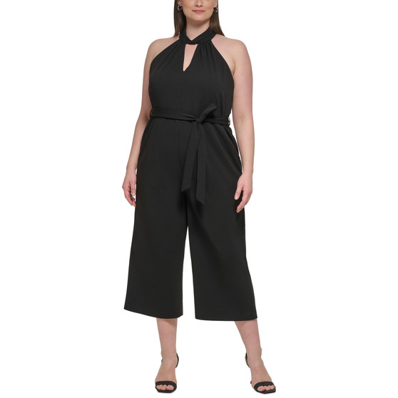 Plus Size Cropped Halter Jumpsuit