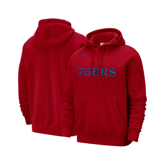 Men's Red Philadelphia 76ers Courtside Versus Stitch Split Pullover Hoodie