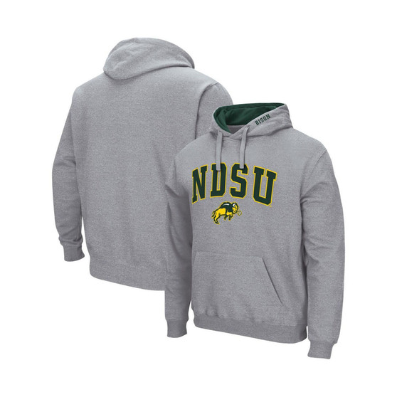 Men's Heathered Gray NDSU Bison Arch and Logo Pullover Hoodie