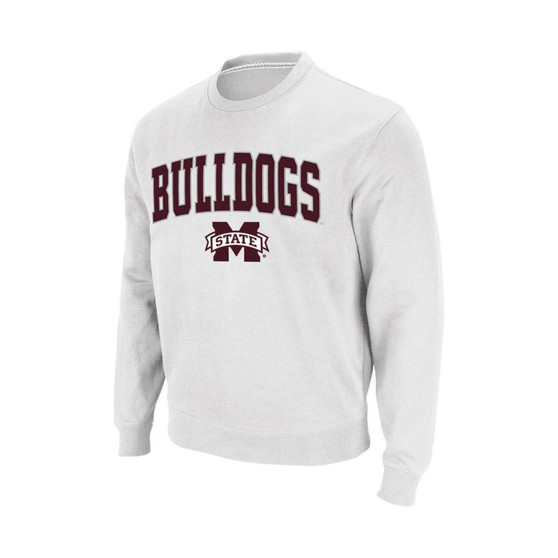 Men's White Mississippi State Bulldogs Arch and Logo Crew Neck Sweatshirt
