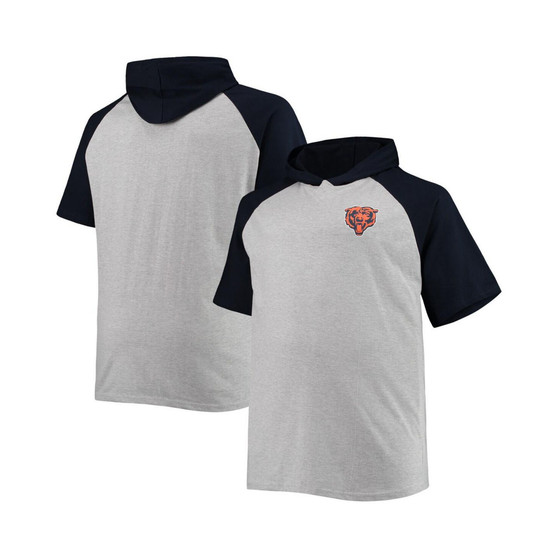Men's Heathered Gray, Navy Chicago Bears Big and Tall Raglan Short Sleeve Pullover Hoodie