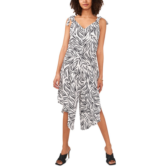 Zebra-Print Tie-Shoulder Jumpsuit