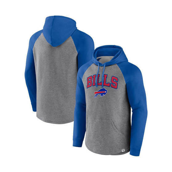 Men's Branded Heathered Gray and Royal Buffalo Bills By Design Raglan Pullover Hoodie