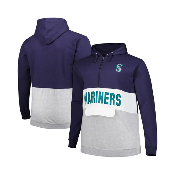 Men's Navy, White Seattle Mariners Big and Tall Fleece Half-Zip Hoodie