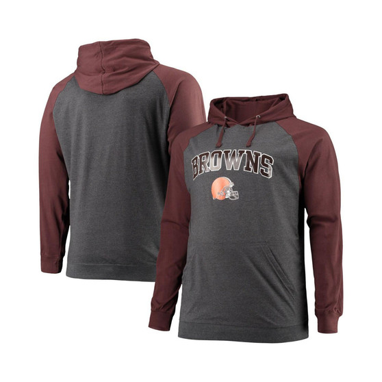 Men's Branded Brown, Heathered Charcoal Cleveland Browns Big and Tall Lightweight Raglan Pullover Hoodie