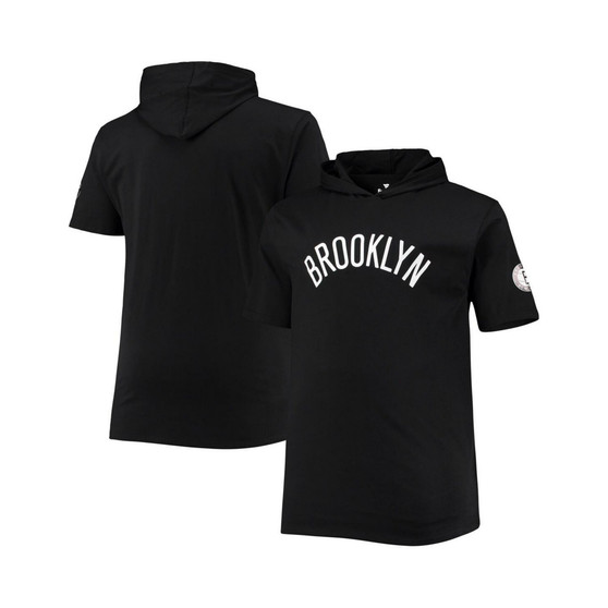 Men's Black Brooklyn Nets Big and Tall 2-Hit Short Sleeve Pullover Hoodie