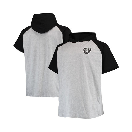 Men's Heathered Gray, Black Las Vegas Raiders Big and Tall Raglan Short Sleeve Pullover Hoodie