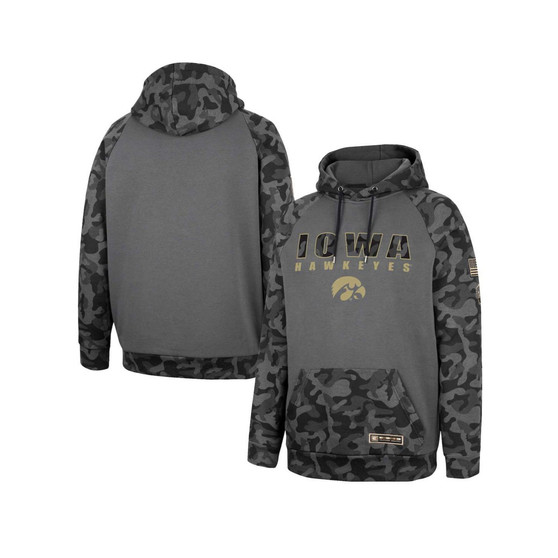 Men's Charcoal Iowa Hawkeyes OHT Military-Inspired Appreciation Camo Stack Raglan Pullover Hoodie