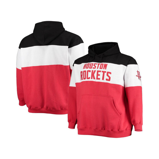 Men's Branded Black, Red Houston Rockets Big and Tall Colorblock Wordmark Pullover Hoodie