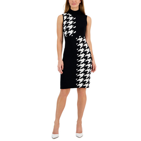 Women's Houndstooth Mock-Neck Sweater Dress