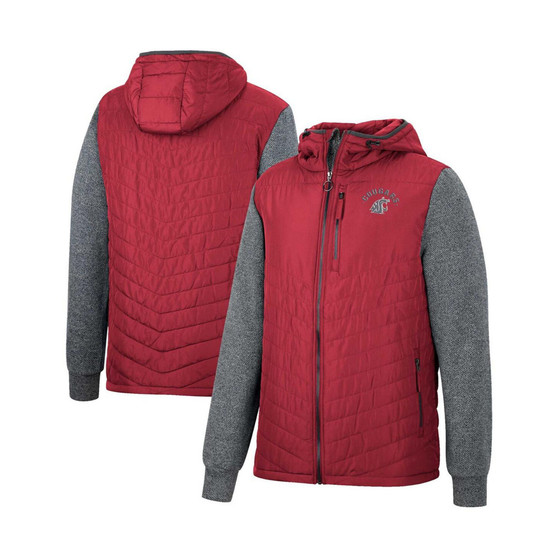 Men's Crimson, Charcoal Washington State Cougars Course Herringbone Full-Zip Hoodie
