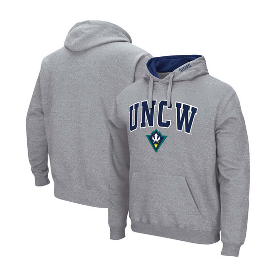 Men's Heather Gray UNC Wilmington Seahawks Arch and Logo Pullover Hoodie