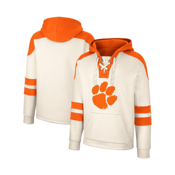 Men's Cream Clemson Tigers Lace-Up 4.0 Vintage-Like Pullover Hoodie