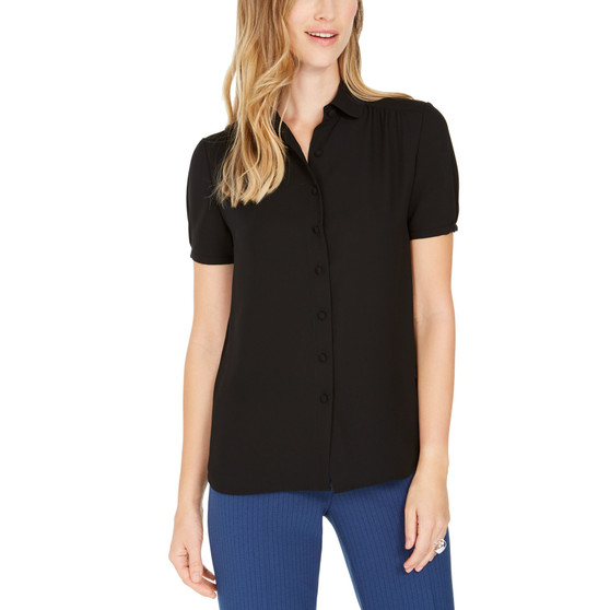 Cap-Sleeve Button-Up Blouse