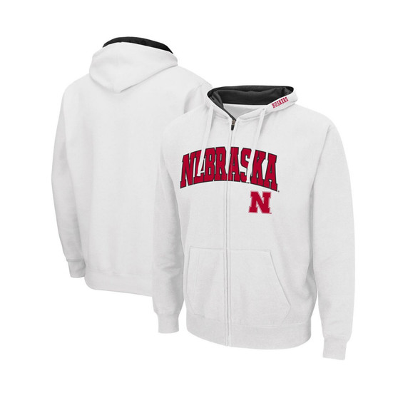 Men's White Nebraska Huskers Arch and Logo 3.0 Full-Zip Hoodie