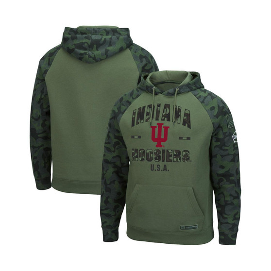 Men's Olive, Camo Indiana Hoosiers OHT Military-Inspired Appreciation Raglan Pullover Hoodie