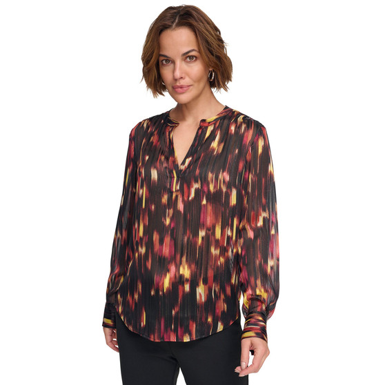 Women's Printed V-Neck Long-Sleeve Blouse