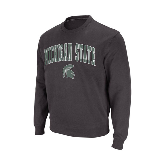 Men's Charcoal Michigan State Spartans Arch and Logo Crew Neck Sweatshirt