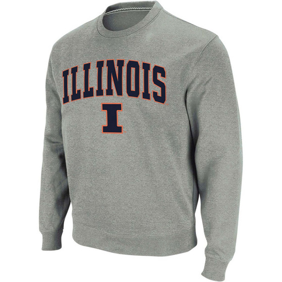 Men's Heather Gray Illinois Fighting Illini Arch Logo Crew Neck Sweatshirt