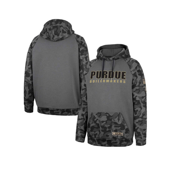 Men's Charcoal Purdue Boilermakers OHT Military-Inspired Appreciation Camo Stack Raglan Pullover Hoodie