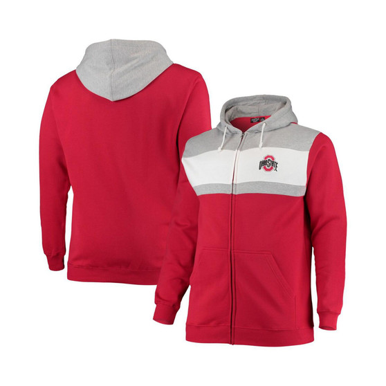 Men's Scarlet, Heathered Gray Ohio State Buckeyes Big and Tall Color Block Full-Zip Hoodie