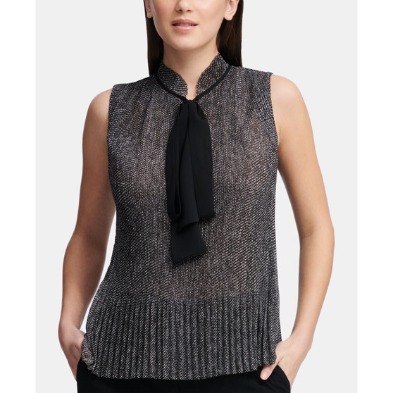 Pleated Tie-Neck Top