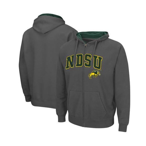 Men's Charcoal NDSU Bison Arch and Logo 3.0 Full-Zip Hoodie