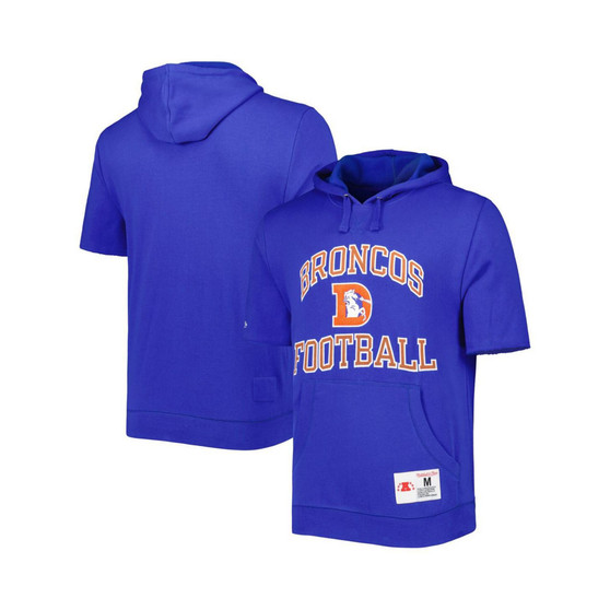 Men's Royal Denver Broncos Washed Short Sleeve Pullover Hoodie
