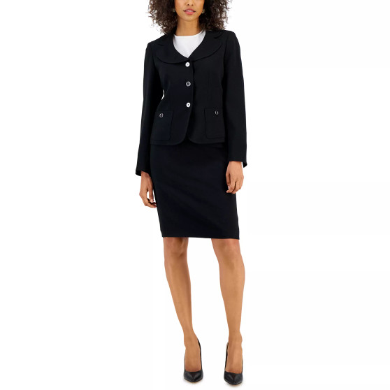 Women's Curved Collar Button-Front Jacket & Pencil Skirt Suit