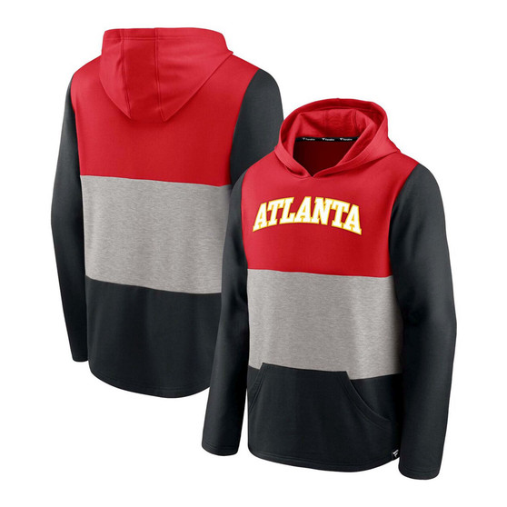 Men's Red and Black Atlanta Hawks Linear Logo Comfy Colorblock Tri-Blend Pullover Hoodie
