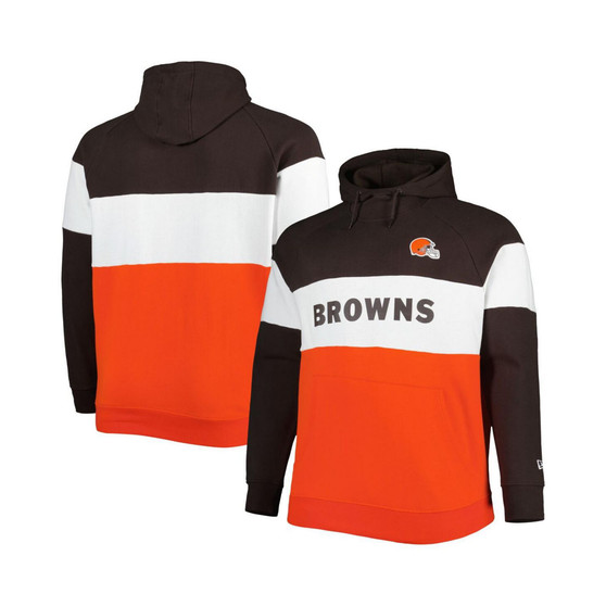 Men's Brown, Orange Cleveland Browns Big and Tall Current Team Colorblock Fleece Raglan Pullover Hoodie