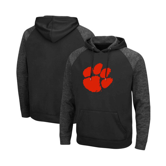 Men's Black Clemson Tigers Blackout 3.0 Tonal Raglan Pullover Hoodie