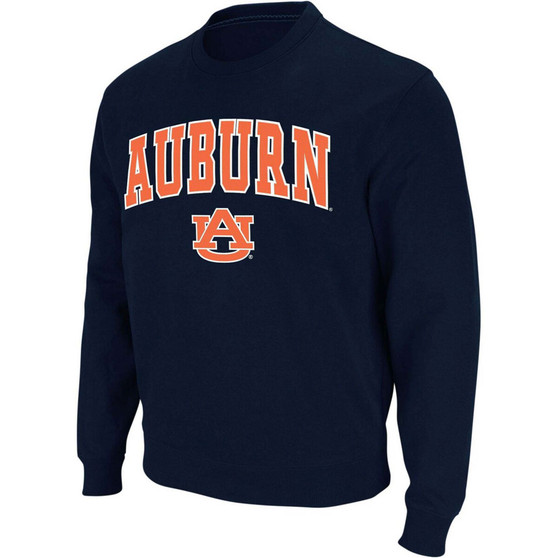 Men's Navy Auburn Tigers Arch Logo Crew Neck Sweatshirt