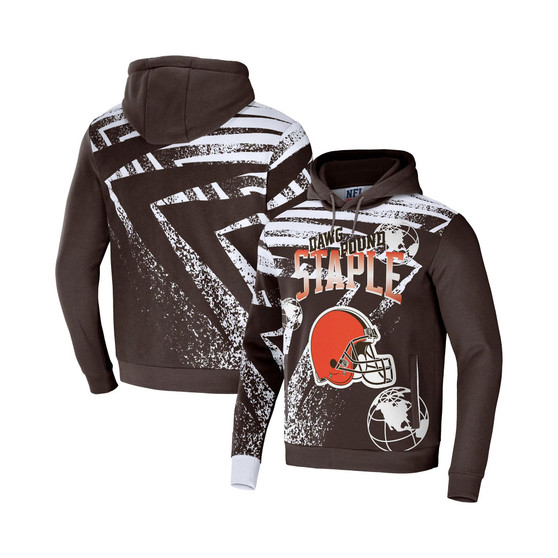 Men's NFL X Staple Brown Cleveland Browns Team Slogan All Over Print Pullover Hoodie