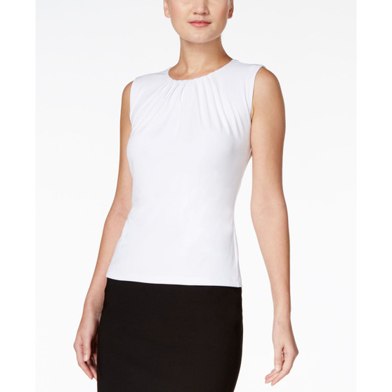 Pleat Neck Sleeveless Top, Regular and Petite Sizes