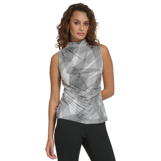 Women's Printed Sleeveless Mock-Neck Top