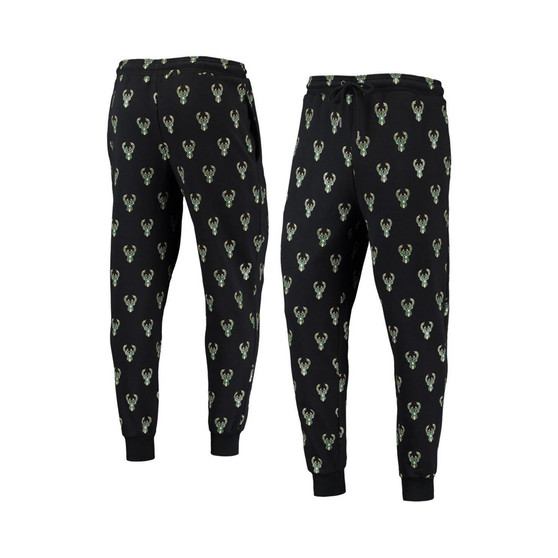 Men's Black Milwaukee Bucks Allover Logo Jogger Pants