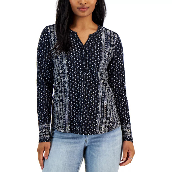 Women's Cotton Henley Long-Sleeve Top, Created for Macy's