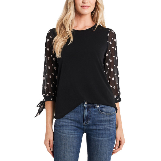 Women's Puff-Sleeve Elbow Tie Sleeve Knit Top