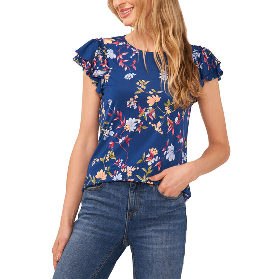 Women's Double-Ruffle Short-Sleeve Floral-Print Top