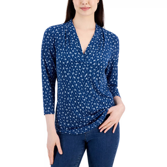 Women's Printed Pleated V-Neck Knit Top, Created for Macy's