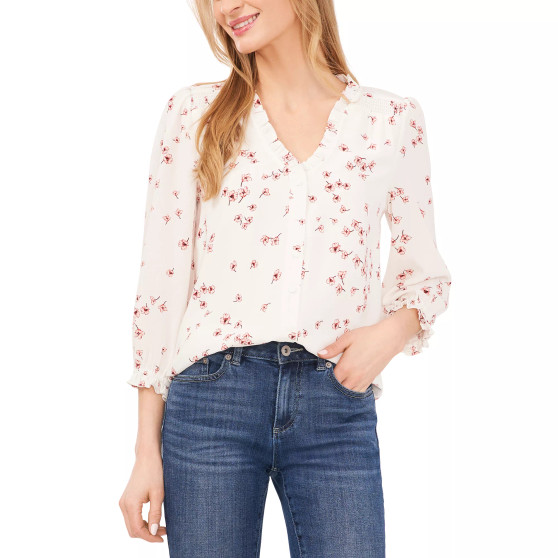 Women's Floral-Print Button-Front Blouse